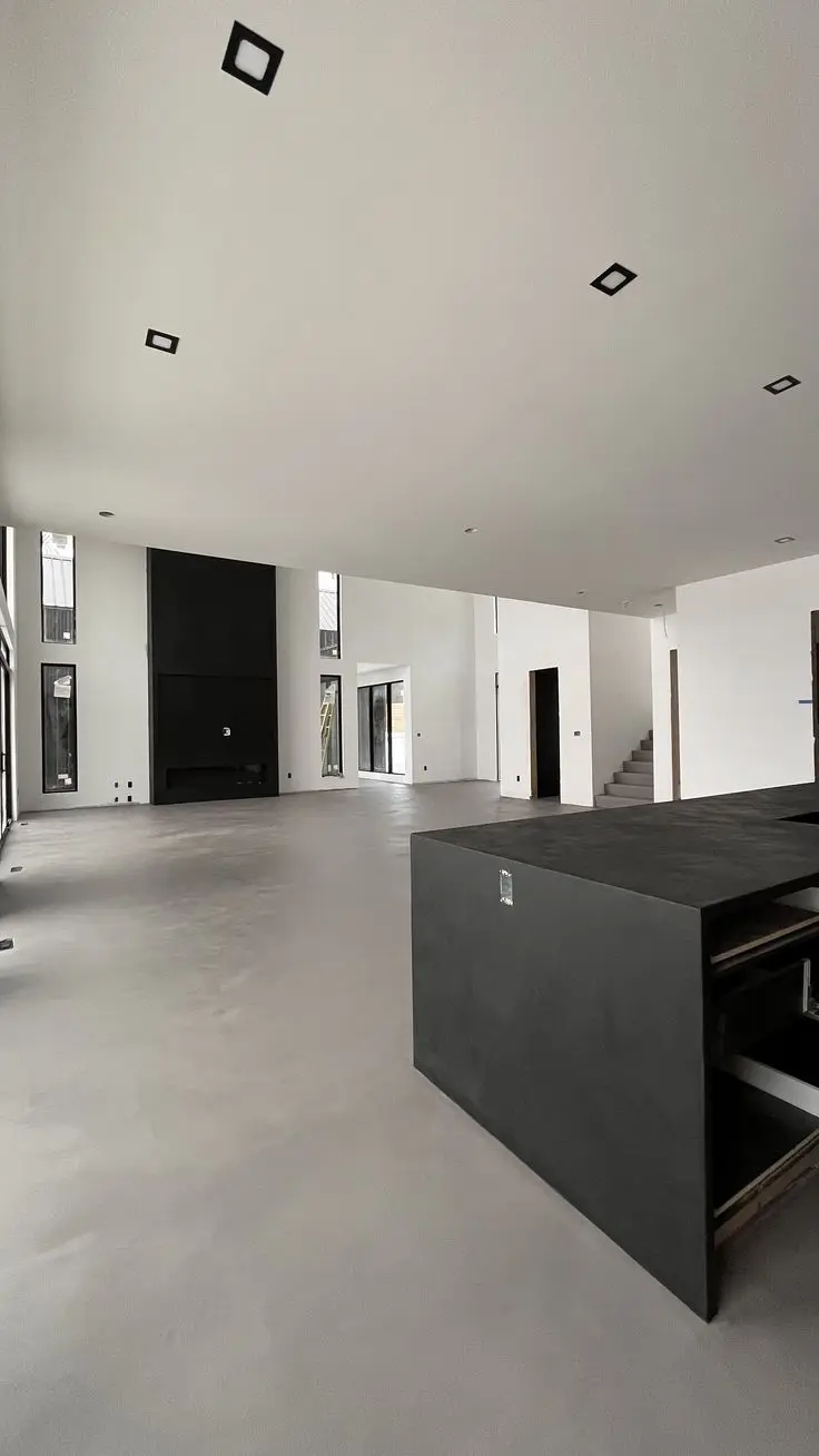 Seamless microcement applied to walls and bathroom surfaces in a private villa