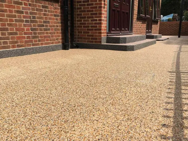 Permeable resin-bound surface showing fully locked aggregate with no loose stones